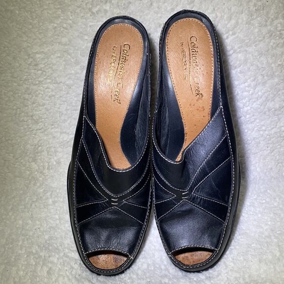 Coldwater Creek x Aerosoles Black Leather TIA DONNA Mules Heels, Sz 9.5 - Picture 10 of 10